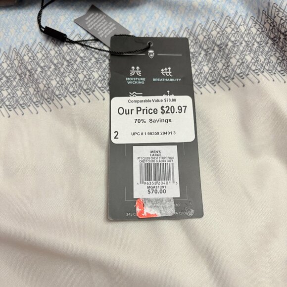 Walter Hagen P11 "Club Chest Stripe" Men's Polo Glacier Grey - Size: Large - NWT - Picture 12 of 14